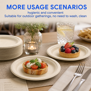 Assiette ronde jetable de 6 pouces en bagasse de canne à sucre compostable, biodégradable, écologique et compatible micro-ondes - Product Image 4