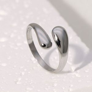 European American Minimalist <b>Gold</b>-color Plated Stainless Steel <b>Ring</b> Women's Open Geometric Design Shell Stone Simple Niche - Product Image 3