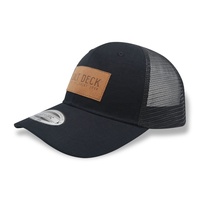 Gorra de camionero de estilo Richardson 112 con logotipo de parche de cuero de malla de algodón negro estructurado de moda de 6 paneles de alta calidad personalizada
