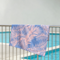 Handuk Pantai Mandi Mikrofiber Ramah Lingkungan Motif Daun Palem Pink Boho Latar Belakang Biru Cepat Kering Ukuran Besar Liburan Musim Panas Kolam Renang