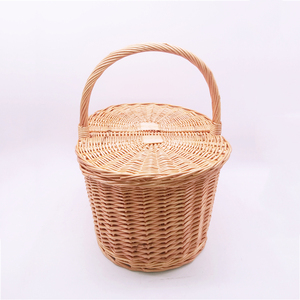 Dệt thủ tự nhiên wicker Dã Ngoại giỏ với nắp và xử lý dã ngoại ngoài trời cản trở cho bãi biển cắm trại và món quà cổ điển - Product Image 5