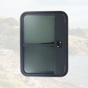 Porte de remorque en forme de larme de caravane avec fenêtre coulissante avec cadre de porte en alliage d'aluminium Matel Black Lock and <span class=keywords><strong>Flynet</strong></span> - Product Image 1