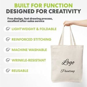 Sacs fourre-tout personnalisés en toile de coton avec impression de logo, poche unie vierge et fermeture éclair, poignée d'épaule, motif lettres - Product Image 3
