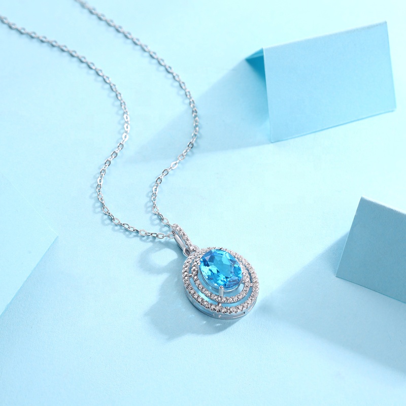 HMOIS Factory Price Topaz Jewelry Natural 925 Silver Blue Topaz Gemstone Pendant