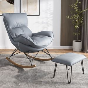 Fauteuil à bascule relaxant pour adultes, en laine d'agneau, avec cadre en bois massif et pieds en métal, idéal pour chambre et balcon – Meilleure vente à prix abordable - Product Image 5