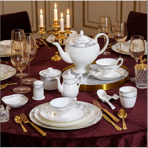 Fine Durable Lightweight Dishwasher Safe European Scenic Pattern Bone China <b>Dinnerware</b> Sets with Utensils Kit for Hotel - Product Image 1