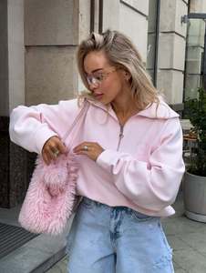 Outdoor Sporty Quarter Zip Pullover <b>Women</b> Loose Fit Early Autumn Fleece Sweatshirt Long Sleeve Trendy Streetwear Activewear Tops - Product Image 1