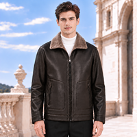 RCX |   Blouson aviateur en cuir marron pour homme avec col en fourrure, fermeture éclair intégrale, coupe-vent, chaud, pour l'hiver, vêtements d'extérieur pour homme, vente en gros personnalisée