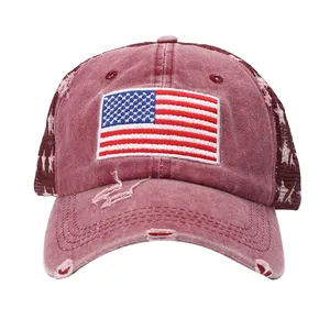 新しいアメリカ国旗刺Embroidery野球帽プリント5つ星メッシュ日焼け止め通気性スポーツキャップトラッカーハット