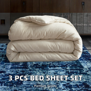 Juego de Sábanas de 3 Piezas con Estampado de Plantas Tejidas, 230*270 cm, Colores Personalizados, Sábana Plana y Funda de Almohada, 300 Hilos, Poliéster/Algodón, para Todas las Temporadas - Product Image 2