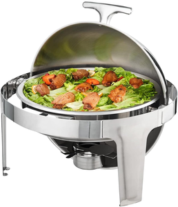6L Stainless Steel Fuel-Powered Roll Top Round <b>Buffet</b> Chafing Dish with Food <b>Warmer</b> in Silver for Party and Wedding Use - Product Image 1