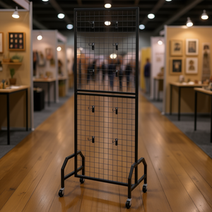 Panel de rejilla de alambre de acero al carbono negro con 10 ganchos móviles para exhibición de arte, decoración y almacenamiento en ferias de artesanía. - Product Image 2