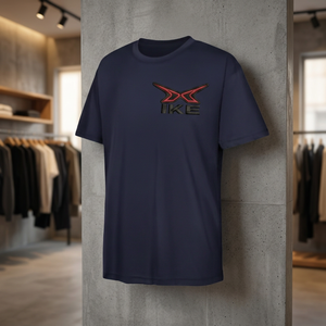 เสื้อยืดแขนสั้นสีน้ำเงินกรมท่าสำหรับผู้ชาย Hike impex พิมพ์ลายโลโก้ X สีแดงด้านหน้า ทรงลำลอง ใส่สบาย ผ้าฝ้ายเจอร์ซีย์ 100% คอกลม - Product Image 2