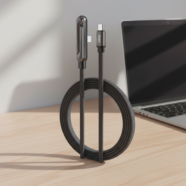 2 in 1 240w 5ft Fast Charging Cable Built in Invisible Adjustable Stand