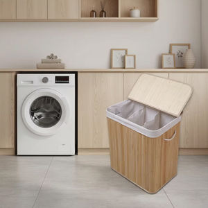 Panier à linge pliable en bambou avec couvercle à clipser, 3 compartiments, 150 L, avec poignées pour la buanderie, la chambre à coucher et la salle de bain - Product Image 2