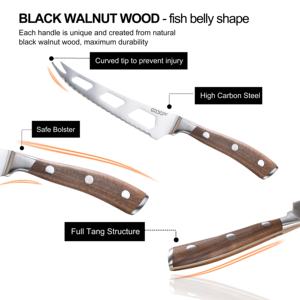 Couteau à fromage New Look Couteau à fromage dentelé de 5.5 pouces Couteau à <span class=keywords><strong>tomate</strong></span> au beurre à 3 trous avec manche en bois de noyer noir - Product Image 2