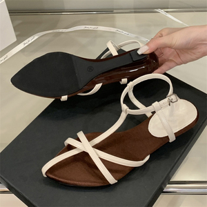 XSD Women's Summer Beach Dress <b>Sandals</b> Peep Toe Cross Strap with Leather Lace Low Heel Kitten Heel <b>Flat</b> <b>Sandals</b> - Product Image 3