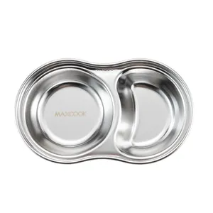 Maxcook Korean Style Sauce Plate 2 Compartments Dish Stainless Steel Dish Kitchen Accessories Snack Plates