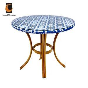 골든 서플라이어 블루 메탈 커피 메탈 센터 테이블 간단한 등나무 테이블 라운드 파티오 식탁