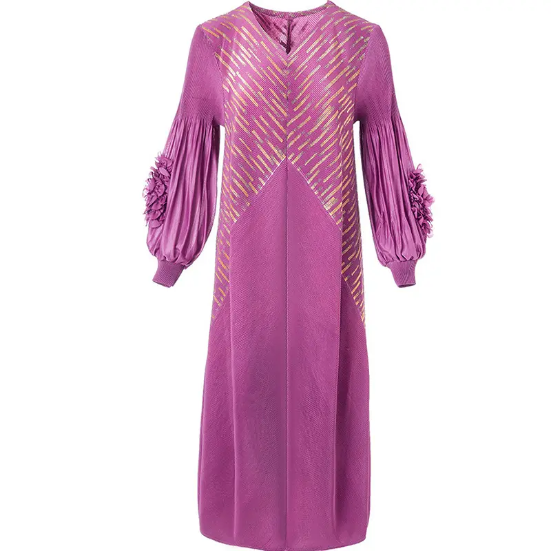 Manufaktur gaun wanita lipit Muslim Arab Saudi Turki gaun Muslim wanita Abaya terbaik cetak emas