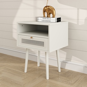 Mesa de Noche Feeney de Dos Niveles, Color Blanco Crema, con Cajón y Estante Abierto para Dormitorio - Product Image 2