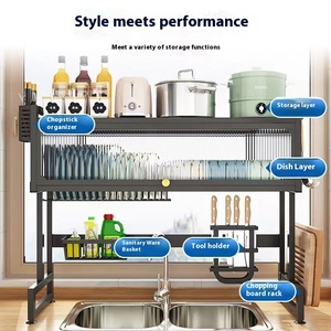 Scolapiatti a Doppio Strato Multifunzione per <span class=keywords><strong>Cucina</strong></span>, Salvaspazio, in Metallo, da Appoggio, Porta Utensili e Scolapiatti per Lavello - Product Image 4