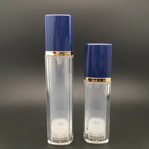 double layer 30ml 50ml cosmetic pump bottle liquid foundation container BB cream packaging with blue cap