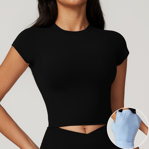 T-shirt <span class=keywords><strong>Fitness</strong></span> Running a manica corta ad alta resistenza riciclata ecologica da <span class=keywords><strong>donna</strong></span> aderente da Yoga ad asciugatura rapida - Product Image 1