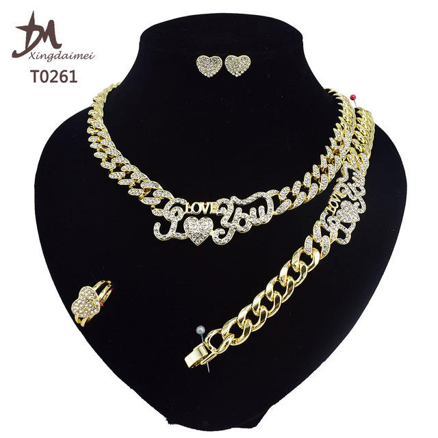 T0261 Wholesale Fashion Women's 18K Gold Plated 4piece I love You Jewelry Set