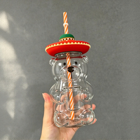 Gobelet en verre créatif en forme d'ours avec paille, design sombrero original et fantaisie, pour fêtes, thé au lait et café