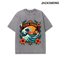 T-shirt en coton délavé oversize avec imprimé citation « Stick Figure » sur le thème du surf, style streetwear rétro décontracté, vente en gros depuis l'entrepôt américain