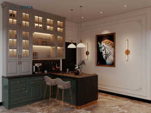 Mueble Bar para Vinos de Pared, Gabinetes de Cocina de PVC con Puertas de Madera Sólida, Diseño Moderno - Product Image 1