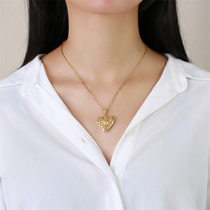 Винтажный полый дизайн из нержавеющей стали позолоченный медальон в форме сердца кулон ожерелье с цепочкой для свадебной вечеринки подарок - Product Image 2