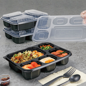 Dùng Một Lần Thực Phẩm Container 5 Ngăn Lò Vi Sóng Nhựa Hộp Vuông Với Nắp Phân Hủy Sinh Học Vỏ Sò Bao Bì Cho Nhà Hàng - Product Image 2