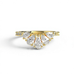 แหวนเพชรทรงหยดน้ำและทรงกลมเจียระไนแบบบริลเลียนท์เคลือบทอง 18K 14K หรูหรา แหวนแต่งงานแบบโค้ง แหวนหมั้นแบบซ้อนได้ - Product Image 1
