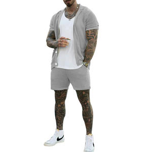 S Rt Sleeves and S Rts Set for Men Summer Llow Knitted Leisure S Rt Sleeve Men's <strong>T</strong>-<strong>shirt</strong> and S Rts 2Pcs Men's Sets - Product Image 5