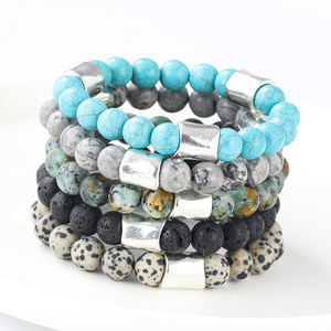 Pulsera elástica con cuentas de jaspe de ágata de 10mm bohemio Vintage, pulsera de joyería al por mayor, accesorios de latón para regalos de aniversarios - Product Image 1