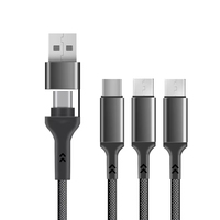 Kabel Pengisian Cepat & Transfer Data 60W 3-in-2 Tipe-C ke Tipe-C dengan Konektor Rotasi 180 Derajat, Pelindung Kepang Bahan Nilon-BST