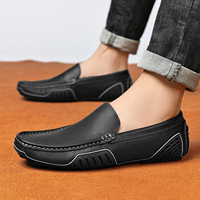 Chaussures de conduite en cuir véritable grande taille à enfiler avec semelles respirantes et flexibles