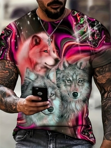 T-shirt da <span class=keywords><strong>uomo</strong></span> a maniche corte in maglia 3D personalizzata con stampa <span class=keywords><strong>lupo</strong></span>, taglie forti, 180g, casual elegante, con bottoni, spedizione gratuita - Product Image 5