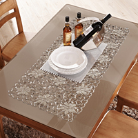 OWENIE Chemin de table élégant en polyester beige brodé et napperons Chemins de table pour le printemps et tous les jours