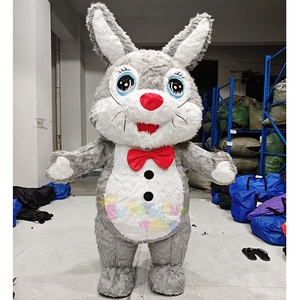 Costume de mascotte gonflable lapin gris à longues oreilles, combinaison de lapin en fourrure pour les festivals de Pâques et de carnaval - Product Image 1
