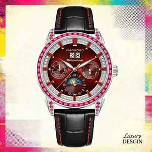 HANBORO 시계 왕 남성용 럭셔리 자동 기계식 시계 풀 다이아몬드 장식 유리 다이얼 창 포인터 디스플레이 - Product Image 1