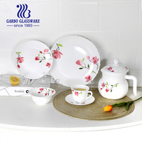 Service de Table en Verre Opale Trempé Blanc Qualité Alimentaire, Comprenant Assiettes Plates, Bols et Théière, Ensemble de 26 Pièces, 28 Pièces ou 33 Pièces
