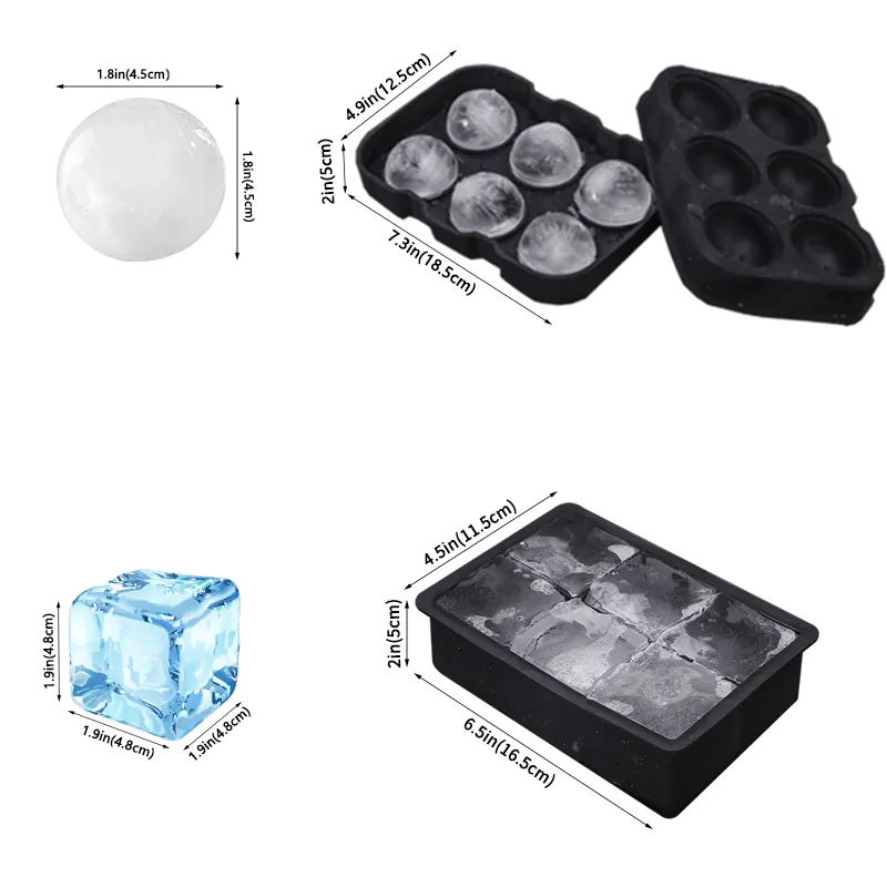 Best Unusual Non Toxic Eco Friendly Big Large Square Set Round 6 Cavity Silicone Whiskey Ice Cube Tray With Lids