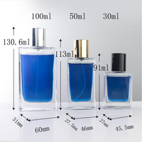 Flacon de parfum carré en verre transparent élégant de 30 ml, 50 ml, 100 ml avec vaporisateur à pompe et bouchon, atomiseur de parfum