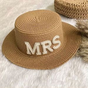 Bachelorette Hen Favor Bridal Shower <b>Gifts</b> Beach Pool <b>Wedding</b> Party Flat Top Wifey Mrs <b>Bride</b> Sun Straw Hats - Product Image 4