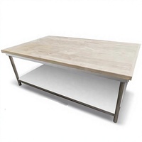 Mesa de Trabajo de Acero Inoxidable con Superficie de Madera para Carnicería, Restaurante, Hotel, Cantina, Procesamiento de Masa