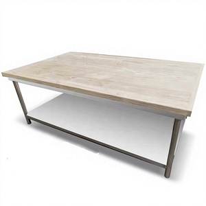 Plan de travail en acier inoxydable et <span class=keywords><strong>bois</strong></span> avec plateau en <span class=keywords><strong>bois</strong></span> pour boucherie, restaurant, hôtel, cantine, préparation de pâtes et transformation de la pâte - Product Image 5