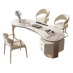 Bonita Oficina de estilo italiano de lujo Curved Boss Escritorio ejecutivo Mesa de oficina Boss Office Escritorio de piedra sinterizada